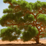-screen image featuring a lush, green Moroccan argan tree on one side, with a vibrant, sun-kissed batana tree on the other, set against a warm, earthy-toned background