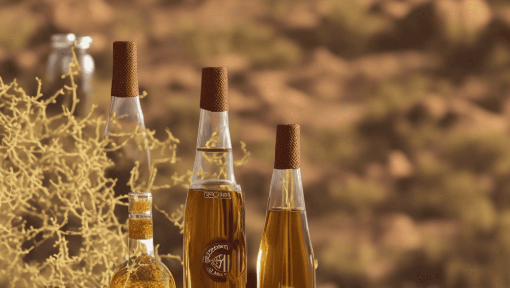 -screen image featuring a bottle of jojoba oil with a desert landscape in the background, alongside a bottle of argan oil with a Moroccan-inspired patterned background, surrounded by hair strands and botanical elements